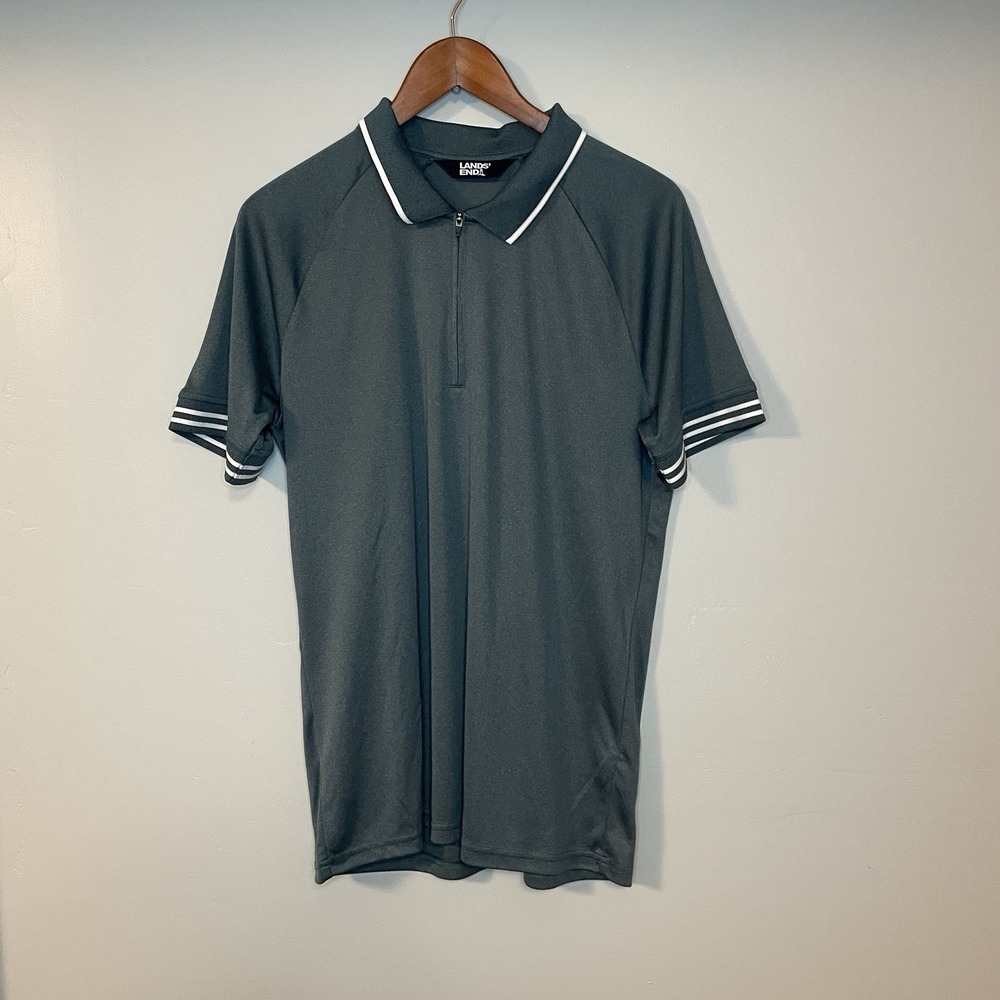 Lands End Mens S 34-36 Birdseye Zip Performance Polo Golf